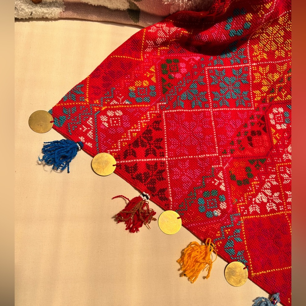 Vibrant Multicolor Patterned Shawl With Tassels - image 5